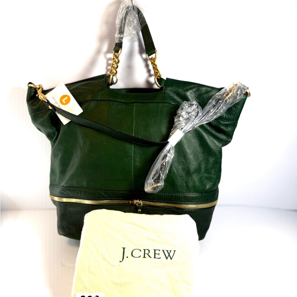J Crew Green Leather Exhibitor Mega Tote NWT
